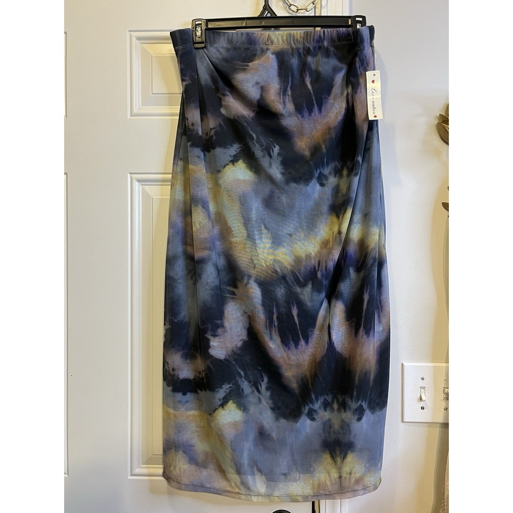 NWT Molly & Erica Womens 3X Mesh Midi Skirt Tie Dye Abstract Whimsigoth Stretch